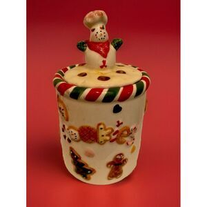 Vintage K's Collection Holiday Christmas Mini Cookie Treat Candy Jar Ceramic EUC
